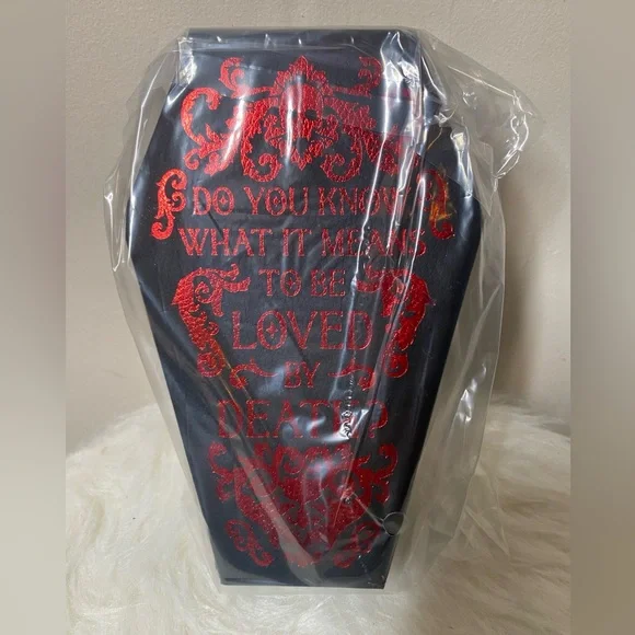 {NEW} Black and Red Decorative Coffin Shaped Jewelry Box - Picture 2 of 8